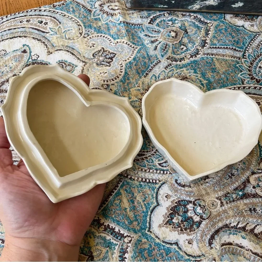 Lusterware Heart Trinket Box Vintage Porcelain Yellow Rose Jewelry Box